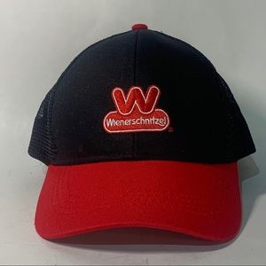 Wienerschnitzel Hot Dog Restaurant Trucker Red and Black Snapback Hat.